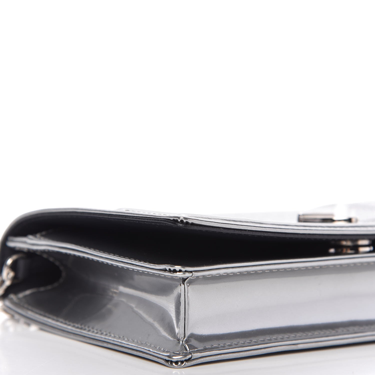 Christian Dior Metallic Patent Micro-Cannage Diorama Wallet on Chain Pouch Silver 6 of 10