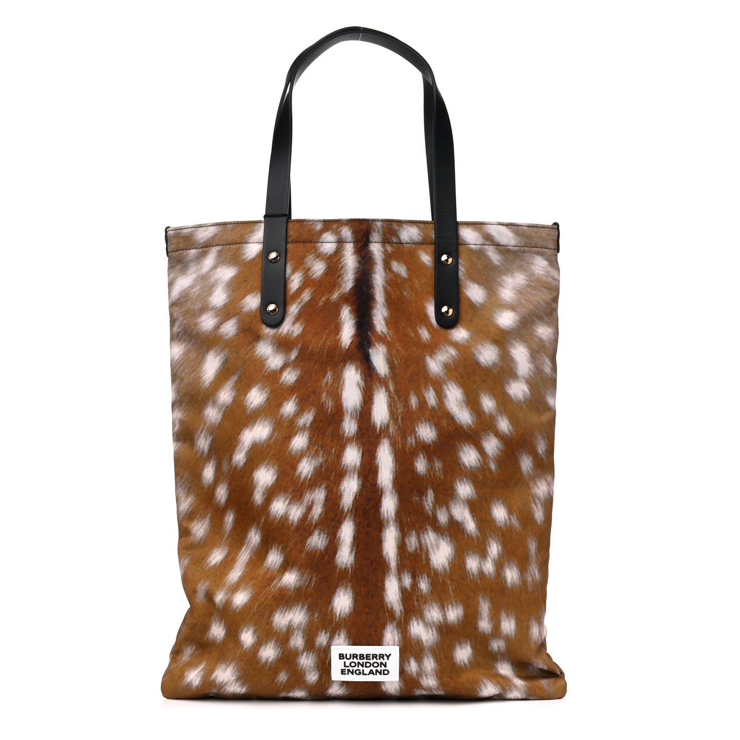 Nylon Deer Print Flat Tote Bag Black Brown