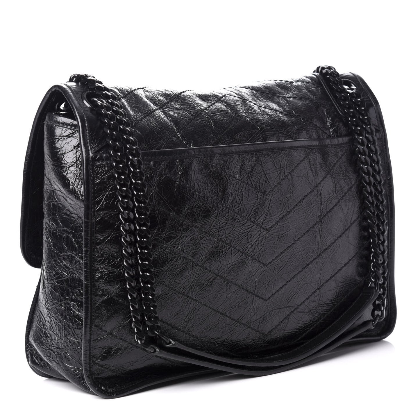 Crinkled Calfskin Matelasse Monogram Large Niki Chain Satchel Black