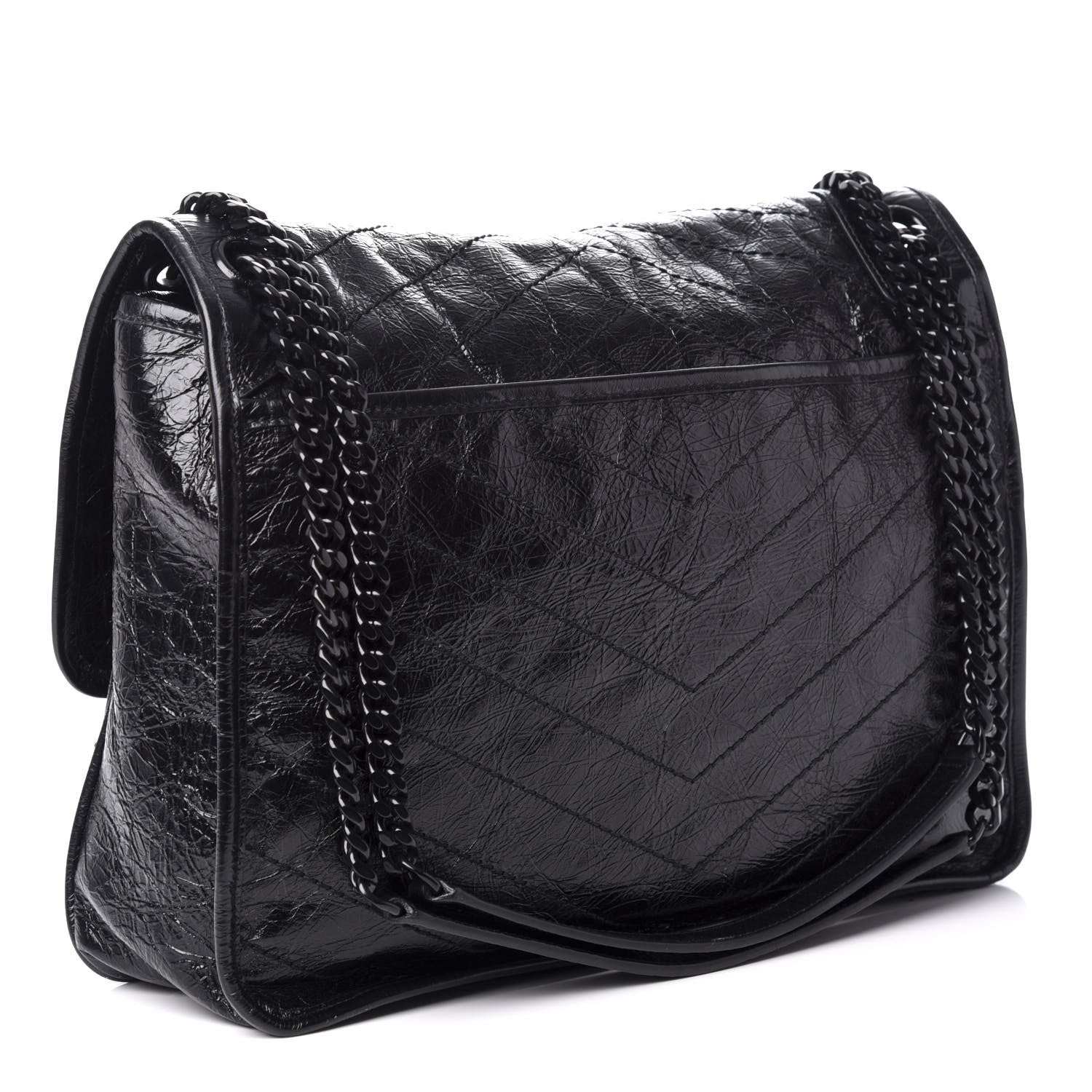 Saint Laurent Crinkled Calfskin Matelasse Monogram Large Niki Chain Satchel Black 3 of 9