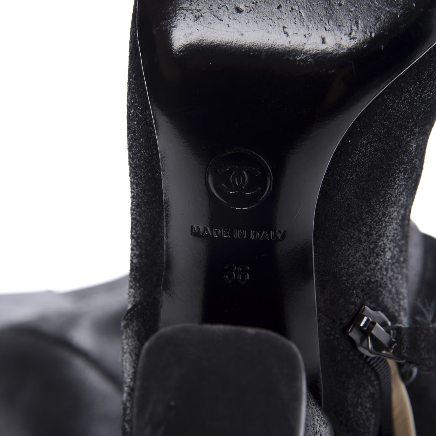 Chanel Suede Calfskin CC Knee High Boots 38 Black 8 of 10