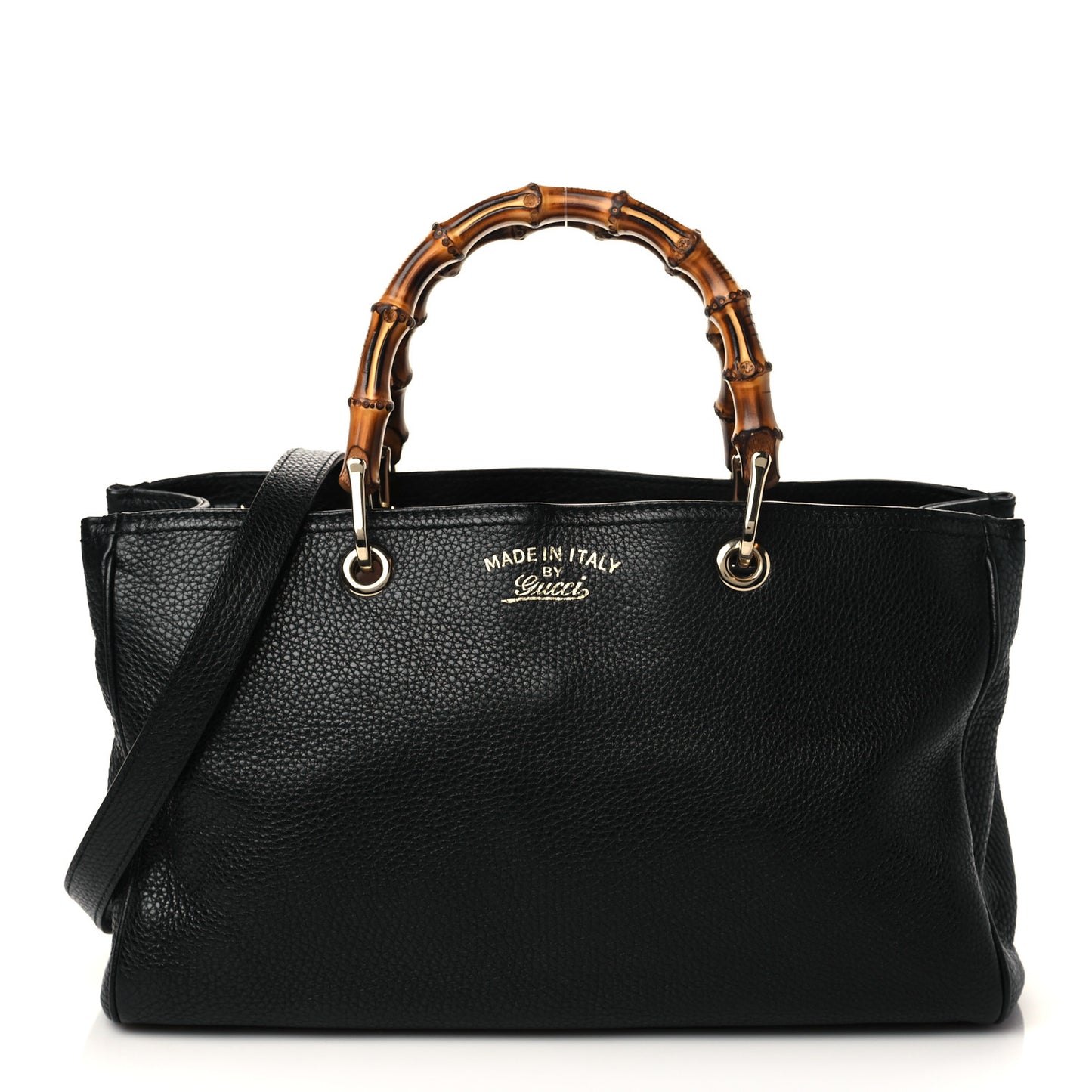 Pebbled Calfskin Medium Bamboo Shopper Tote Black