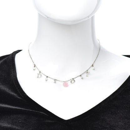 Christian Dior Crystal Logo Charm Necklace Silver 2 of 5