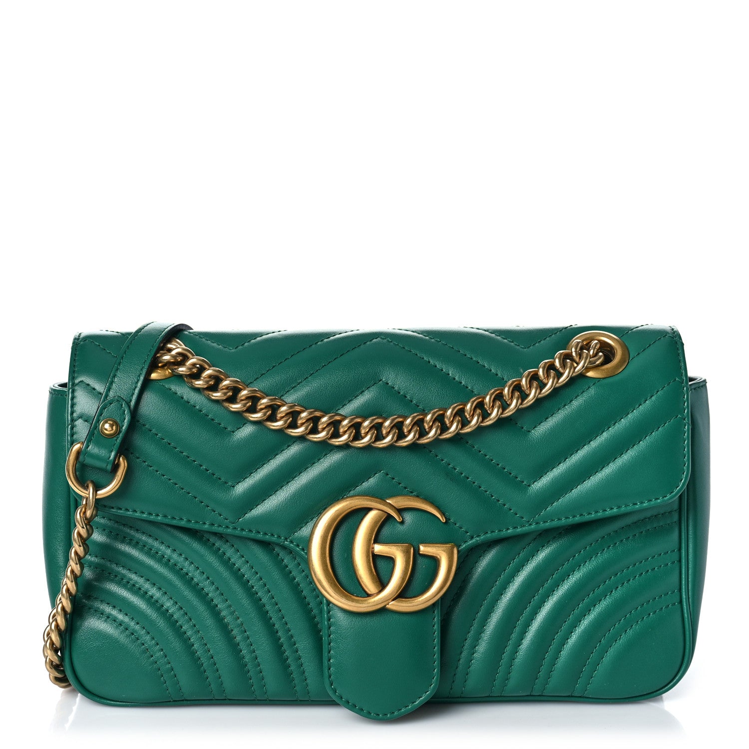 Gucci Calfskin Matelasse Small GG Marmont Shoulder Bag Emerald Green 1 of 10