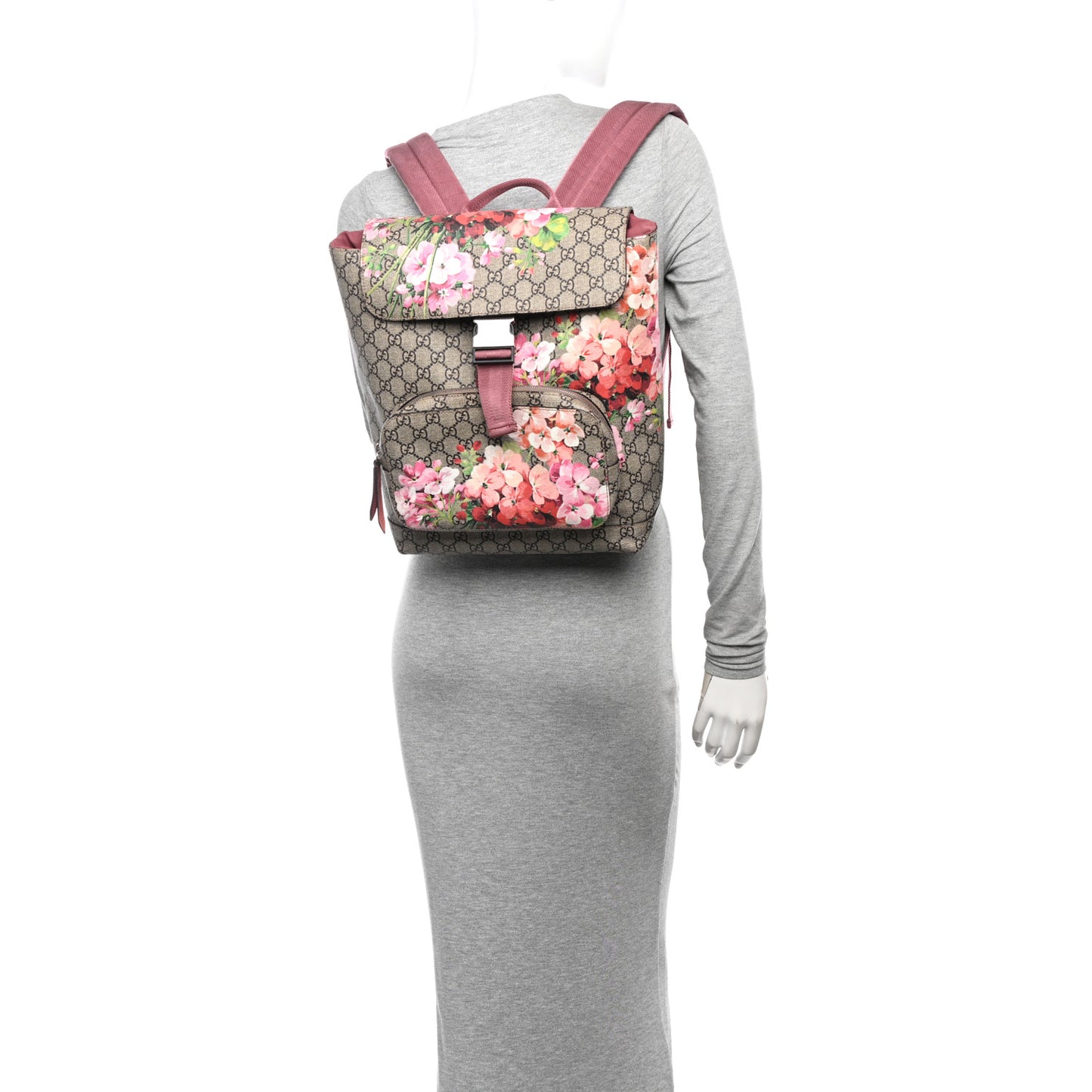 GG Supreme Monogram Blooms Medium Single Buckle Backpack Beige Multicolor Dry Rose