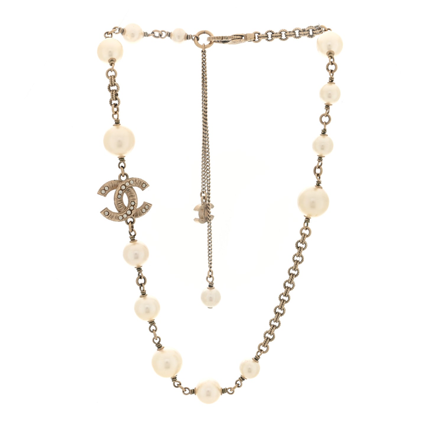 Pearl Beaded CC Short Necklace White Gold