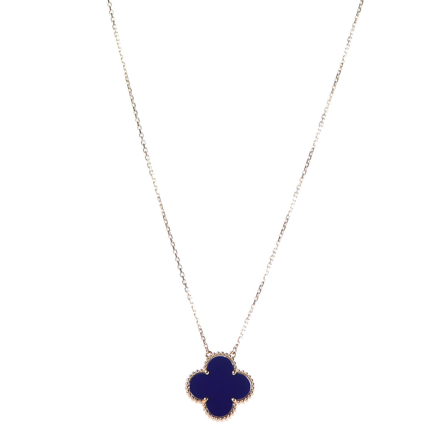 18K Yellow Gold Blue Sevres Porcelain Magic Alhambra Vendome Necklace