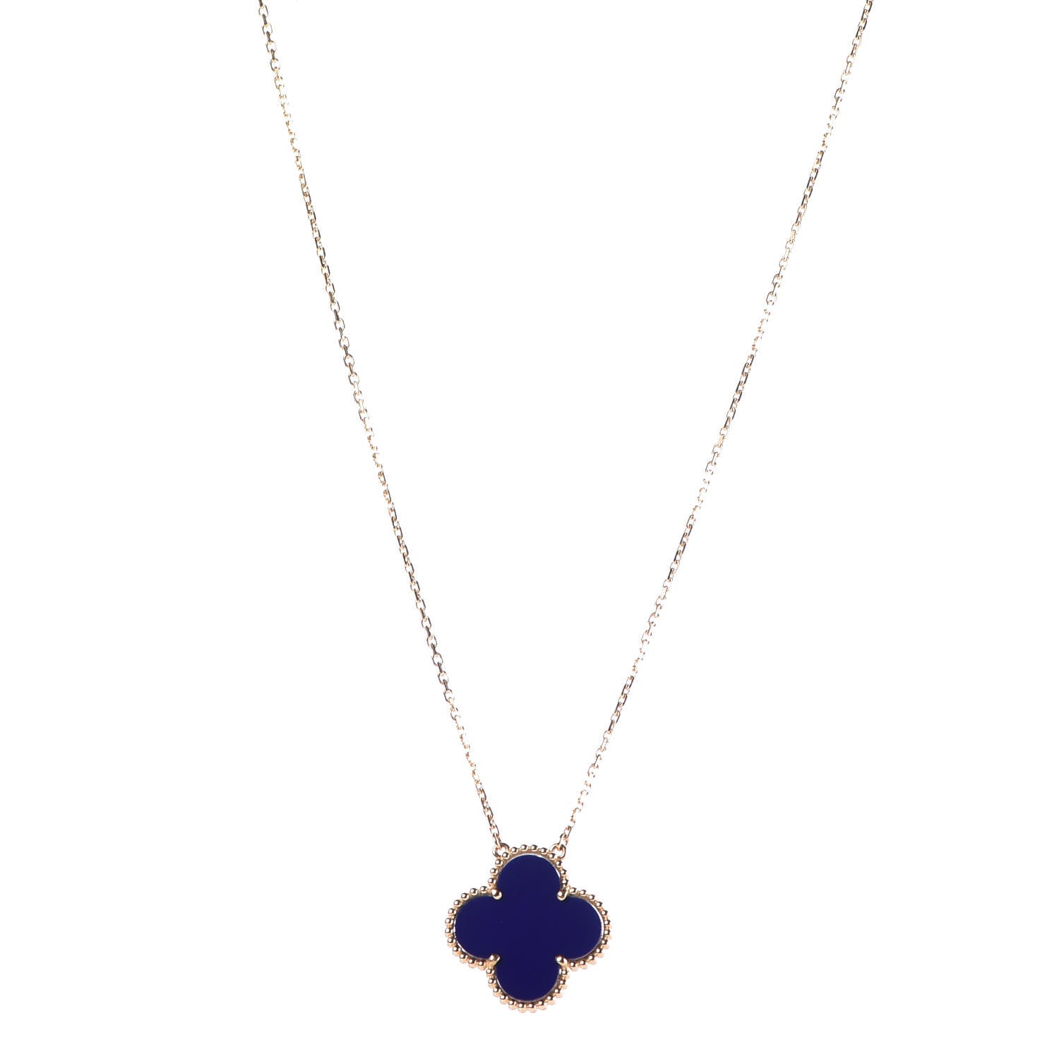 Van Cleef & Arpels 18K Yellow Gold Blue Sevres Porcelain Magic Alhambra Vendome Necklace 1 of 8
