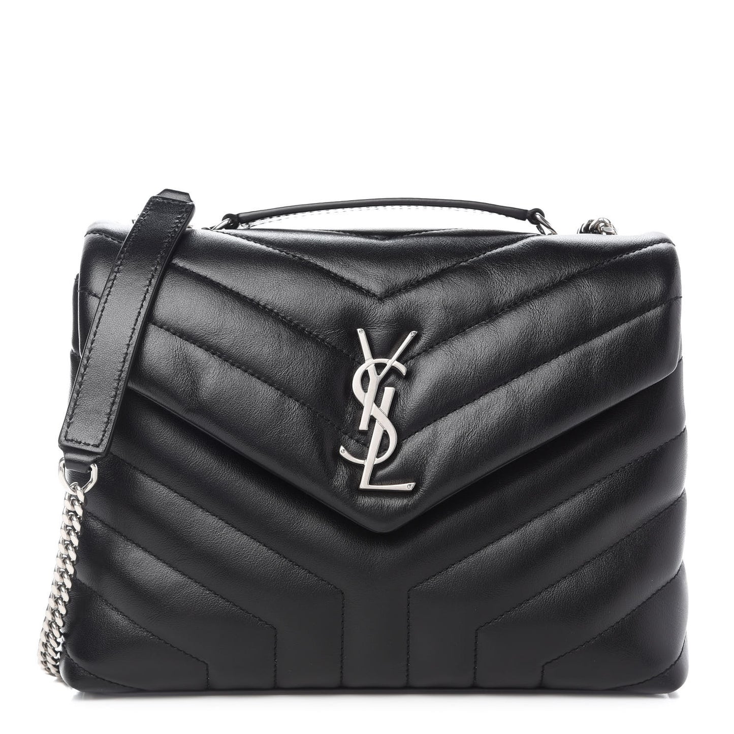 Calfskin Y Quilted Monogram Small Loulou Chain Satchel Black