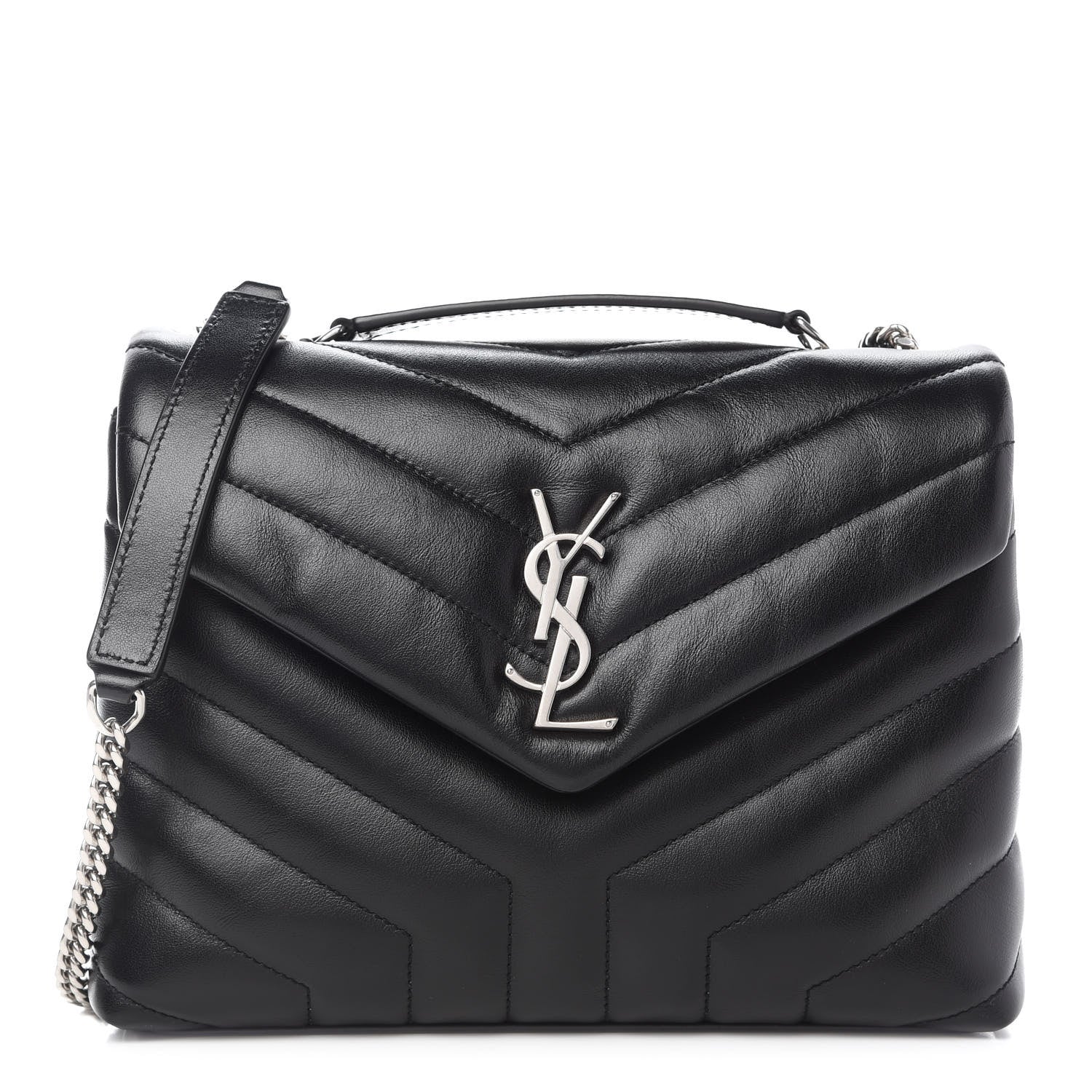 Saint Laurent Calfskin Y Quilted Monogram Small Loulou Chain Satchel Black 1 of 9