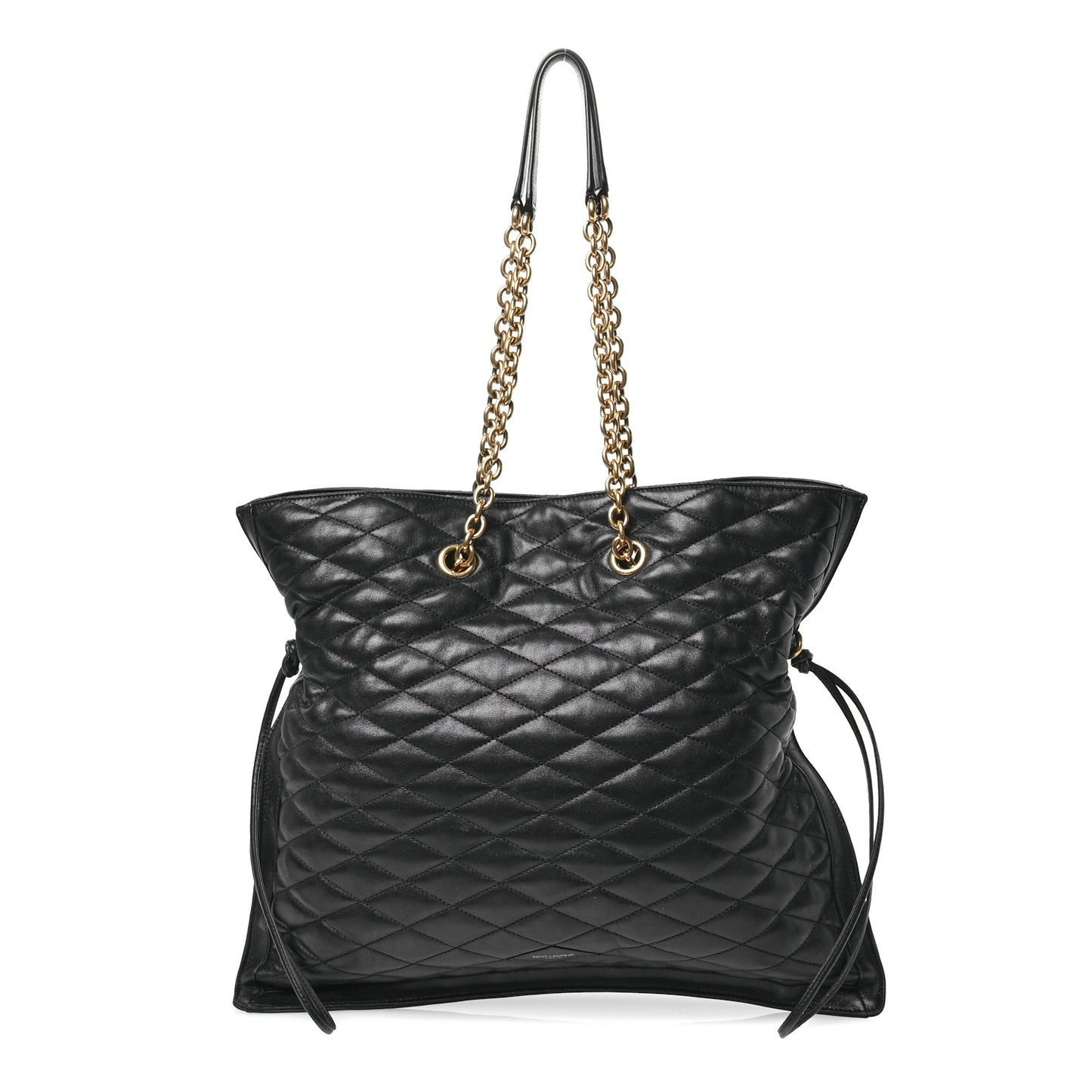 Lambskin Quilted Pochon Drawstring Tote Bag Black