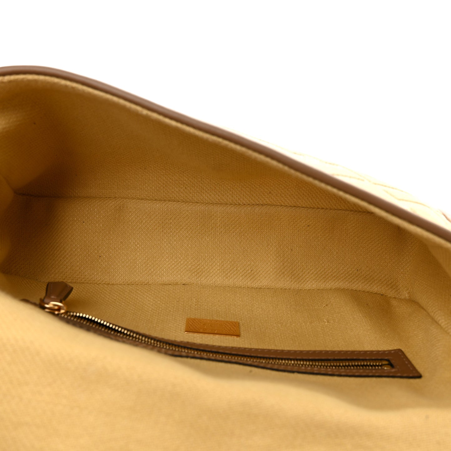 Raffia Vitello King Lucido FF Embroidered Baguette Grano Sand