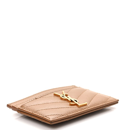 Saint Laurent Grain De Poudre Matelasse Chevron Monogram Credit Card Case Natural Dark 4 of 8