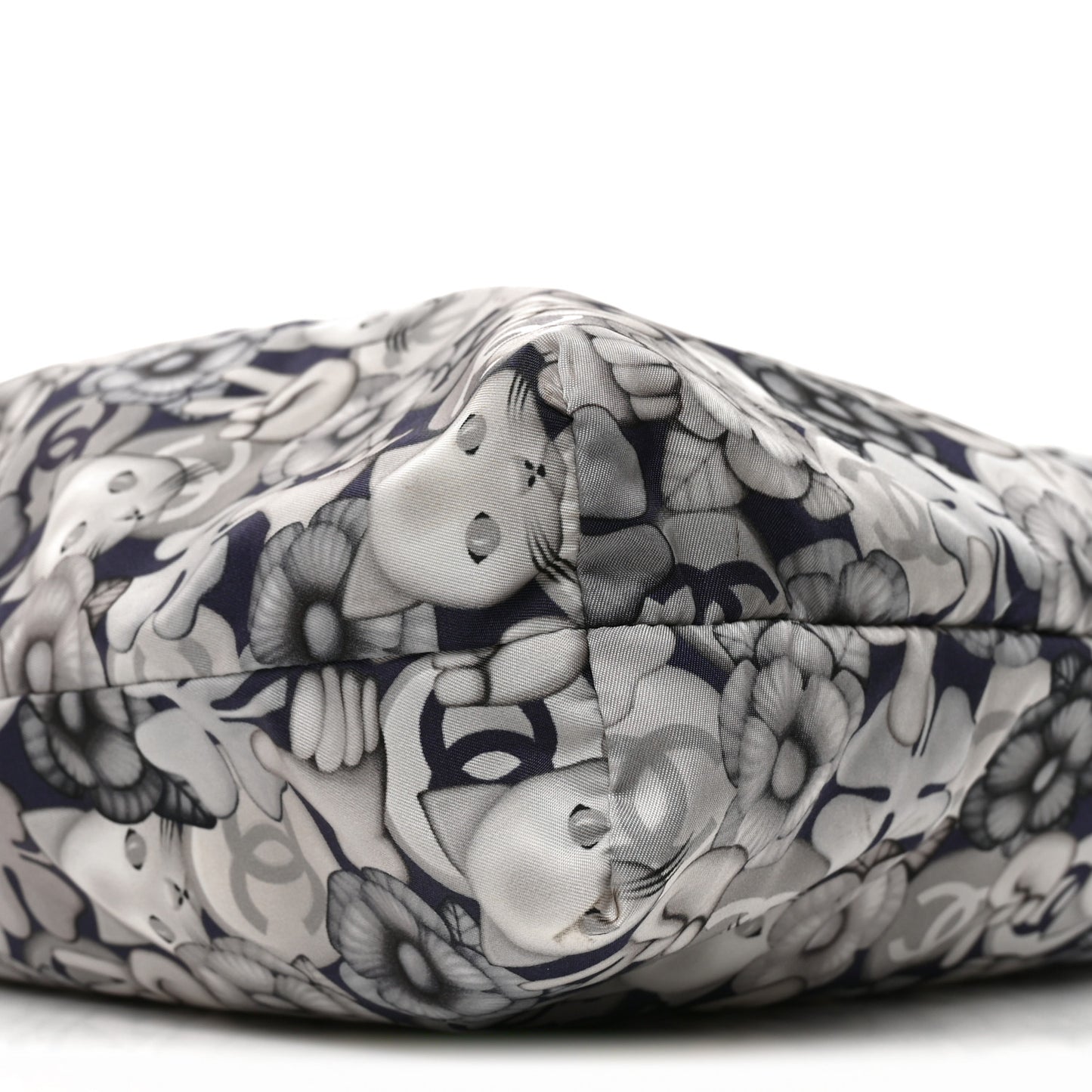 Nylon Cat Emoticon Tote Navy Silver