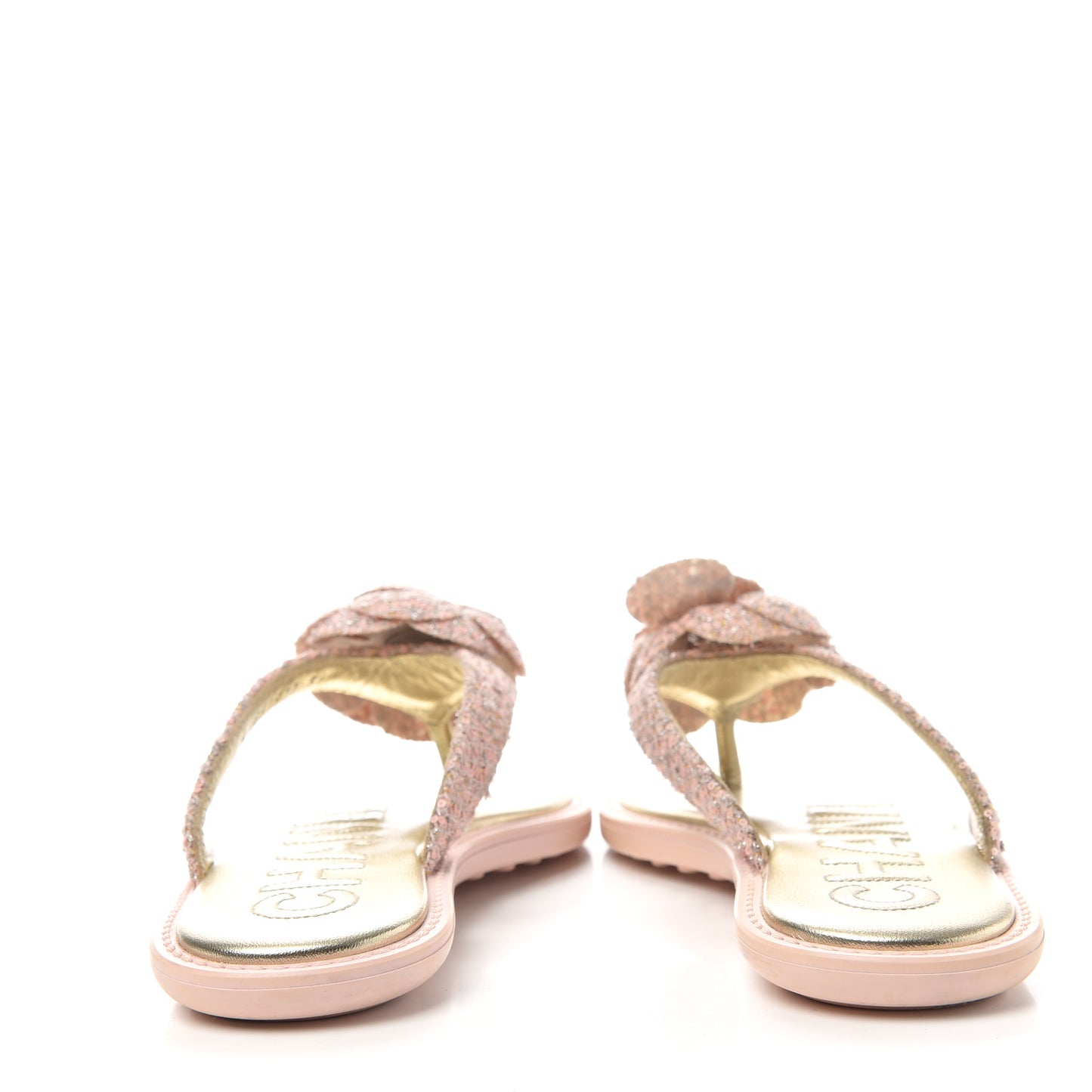 Tweed Quilted Camellia Thong Sandals 36 Salmon Apricot Gold