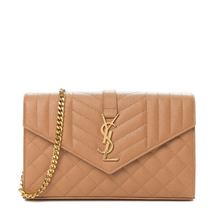 Saint Laurent Grain De Poudre Mixed Matelasse Triquilt Monogram Chain Wallet Cork 1 of 8