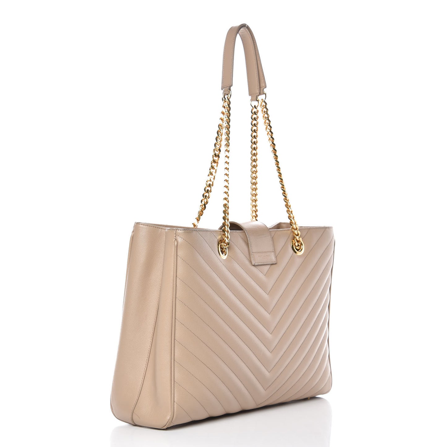 Grain De Poudre Matelasse Chevron Monogram Shopping Bag Dark Beige