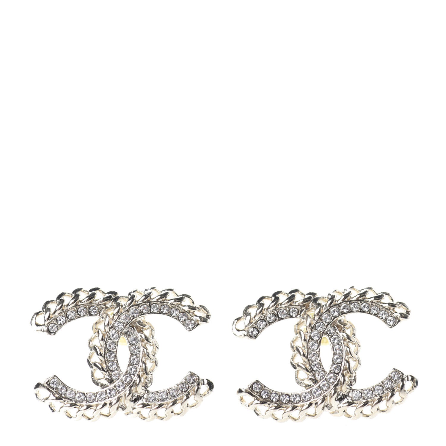 Chanel Crystal Chain CC Earrings Gold 1 of 4