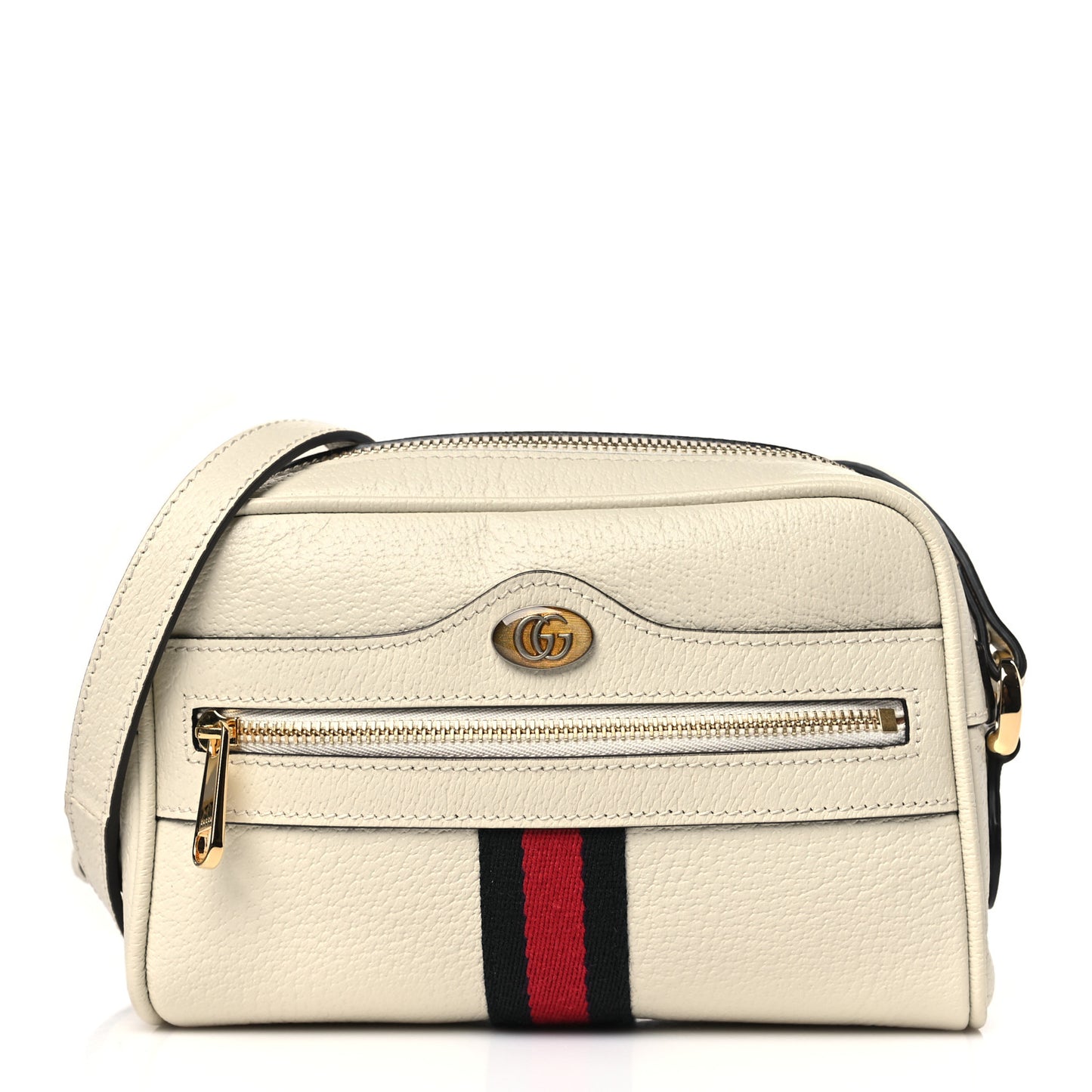 Textured Dollar Calfskin Web Mini Ophidia Shoulder Bag Mystic White