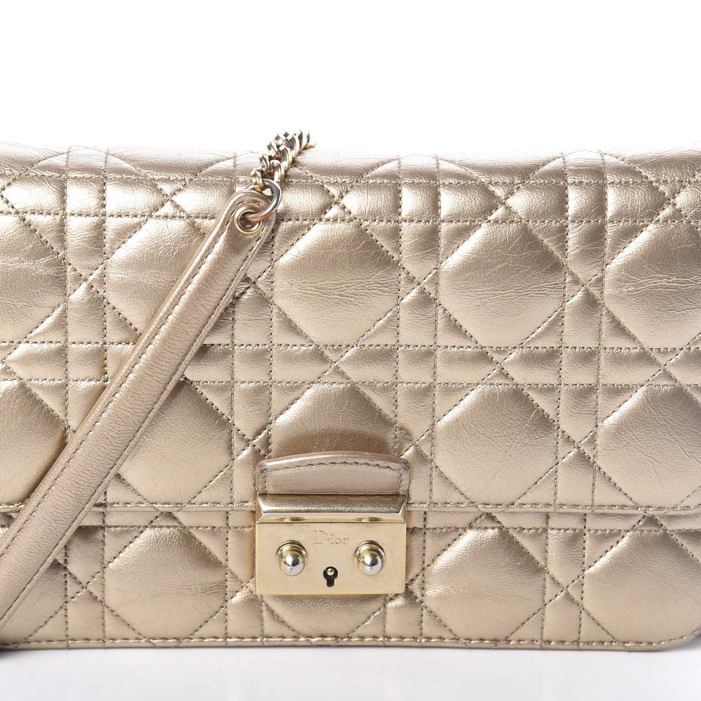Metallic Lambskin Cannage Miss Dior Promenade Pouch Gold