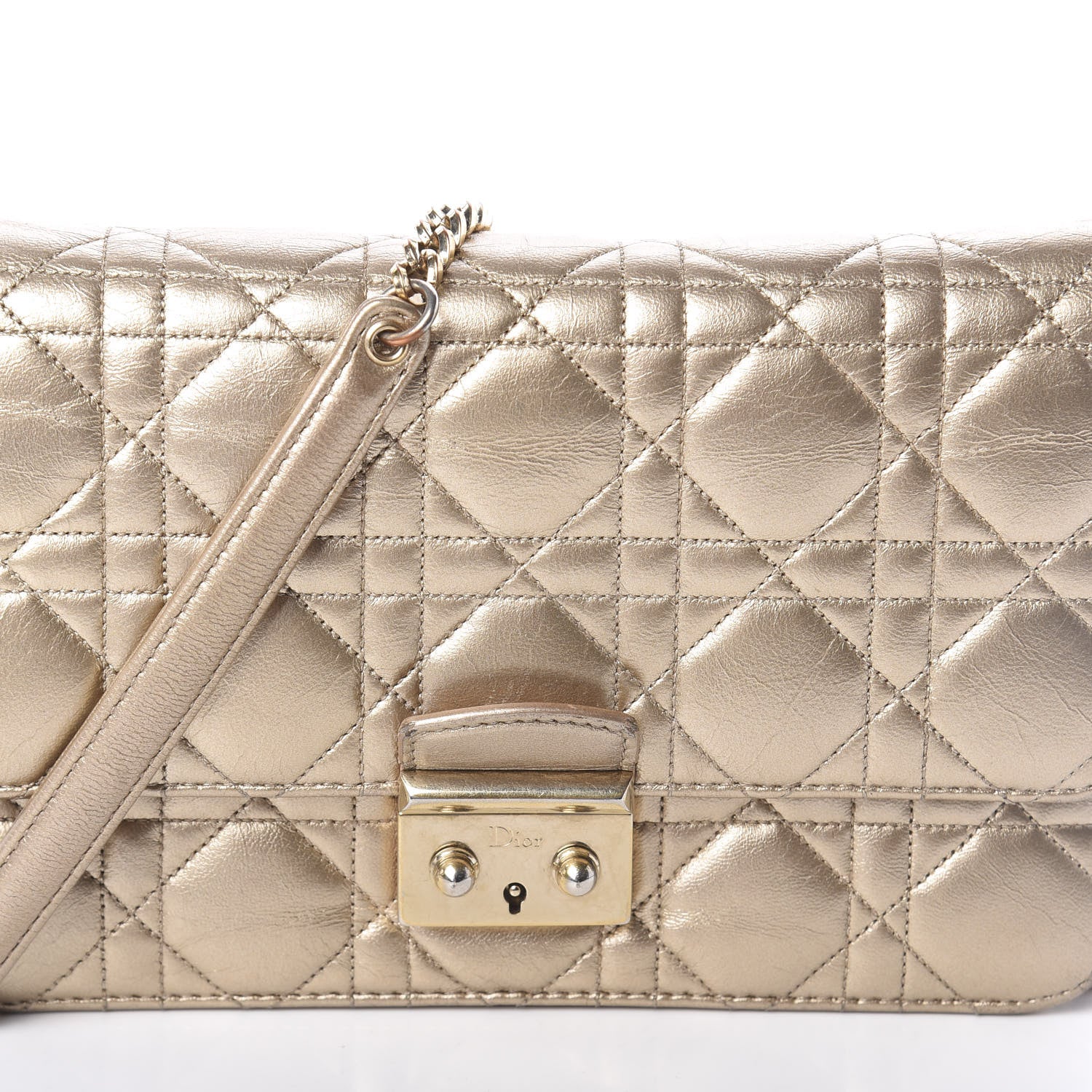 Christian Dior Metallic Lambskin Cannage Miss Dior Promenade Pouch Gold 7 of 9