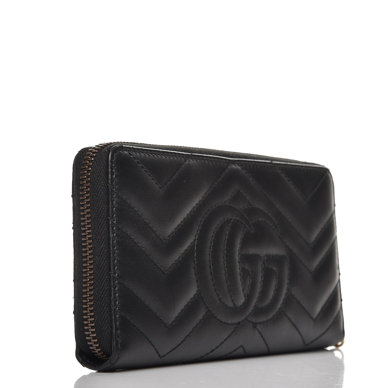 Gucci Calfskin Matelasse GG Marmont Zip Around Wallet Black 3 of 7
