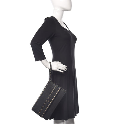 Valentino Garavani Pebbled Calfskin Rockstud Side Slip Wristlet Clutch Black 2 of 9