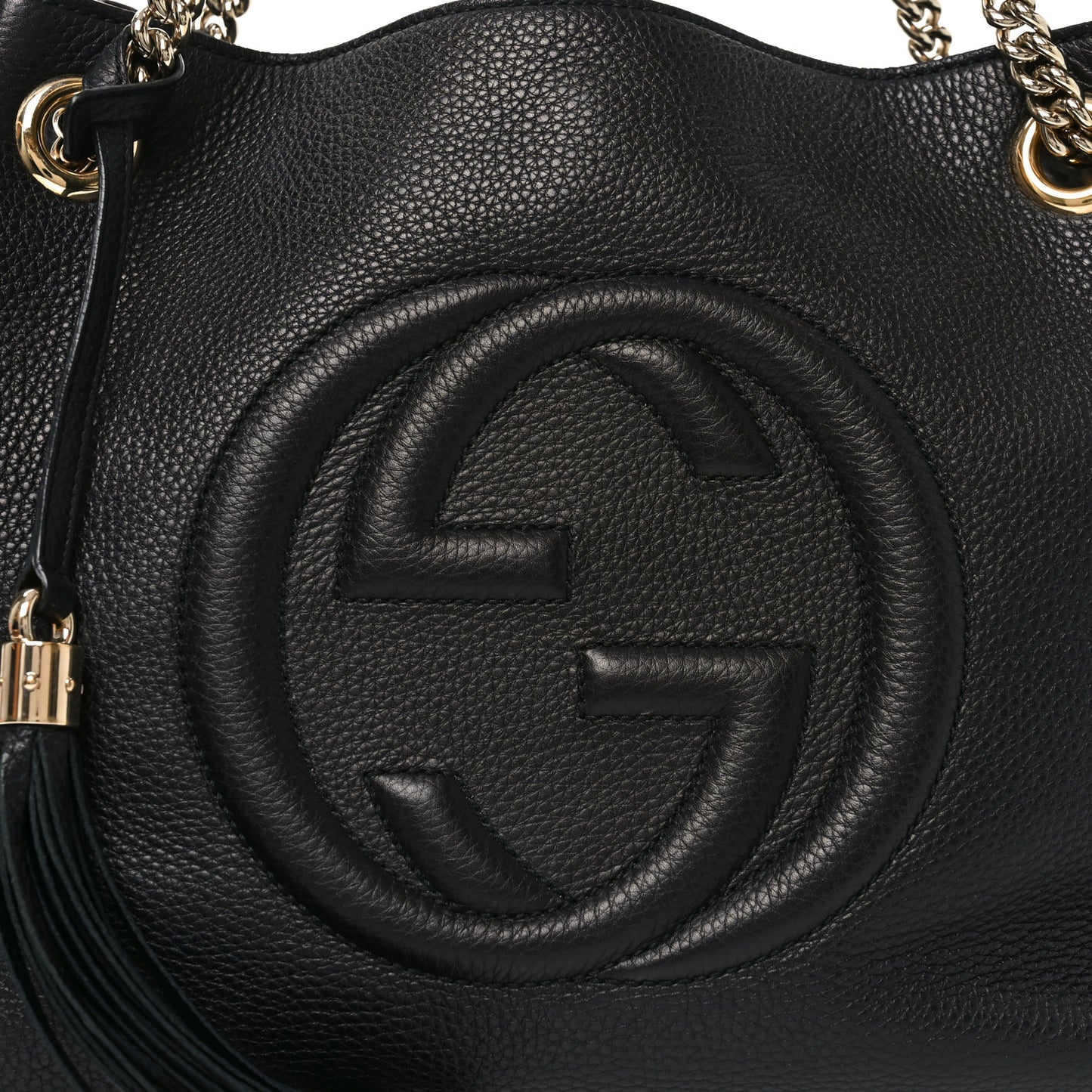 Pebbled Calfskin Medium Soho Chain Shoulder Bag Black