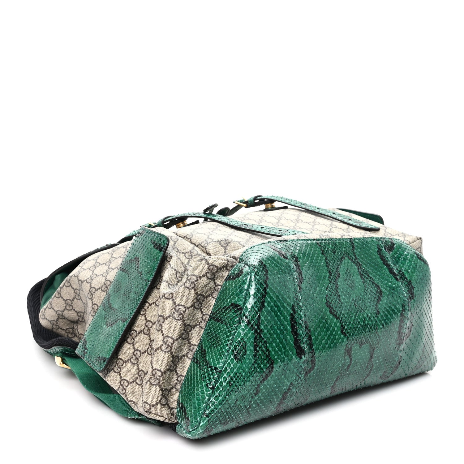 Gucci GG Supreme Monogram Snakeskin Ophidia Double Buckle Backpack Brown Green 4 of 10