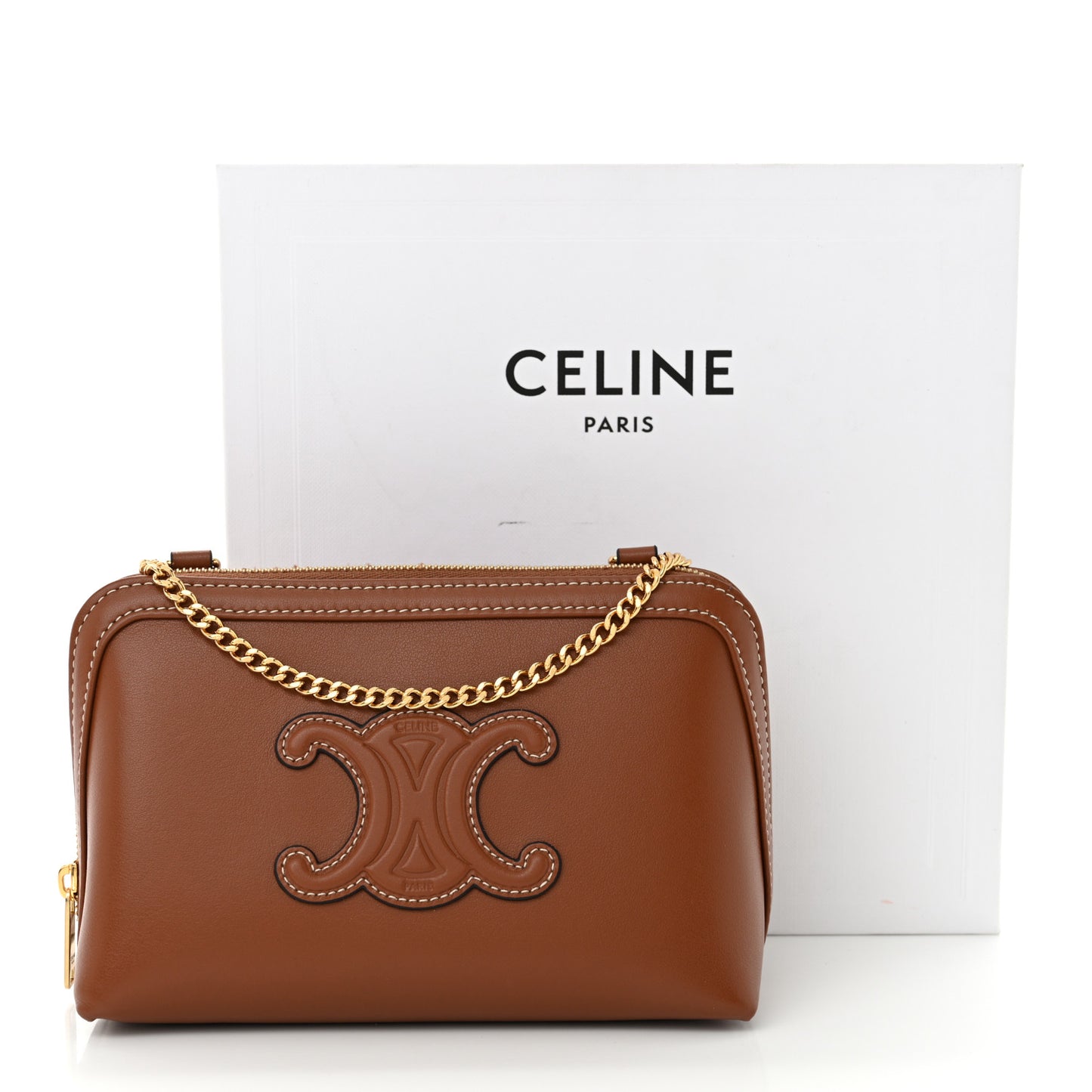 Smooth Calfskin Cuir Triomphe Clutch on Chain Tan