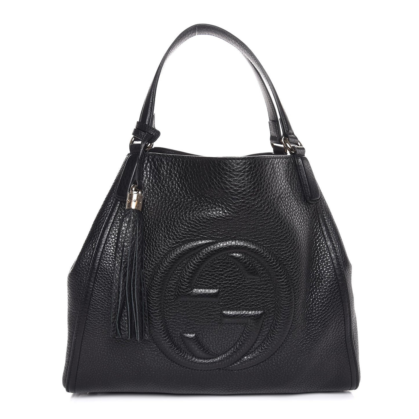 Pebbled Calfskin Medium Soho Shoulder Bag Black