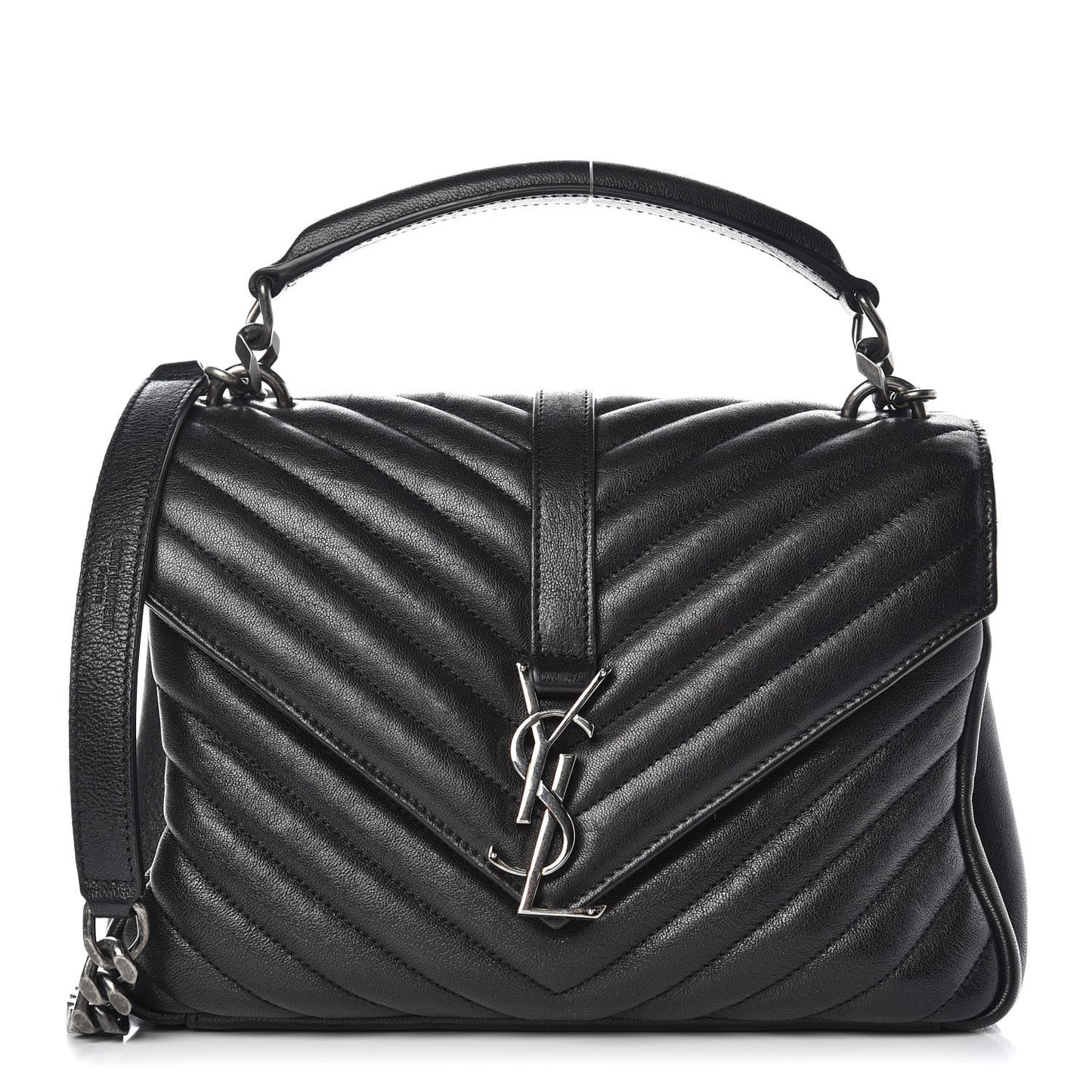 Sheepskin Matelasse Chevron Monogram Medium College Bag Black