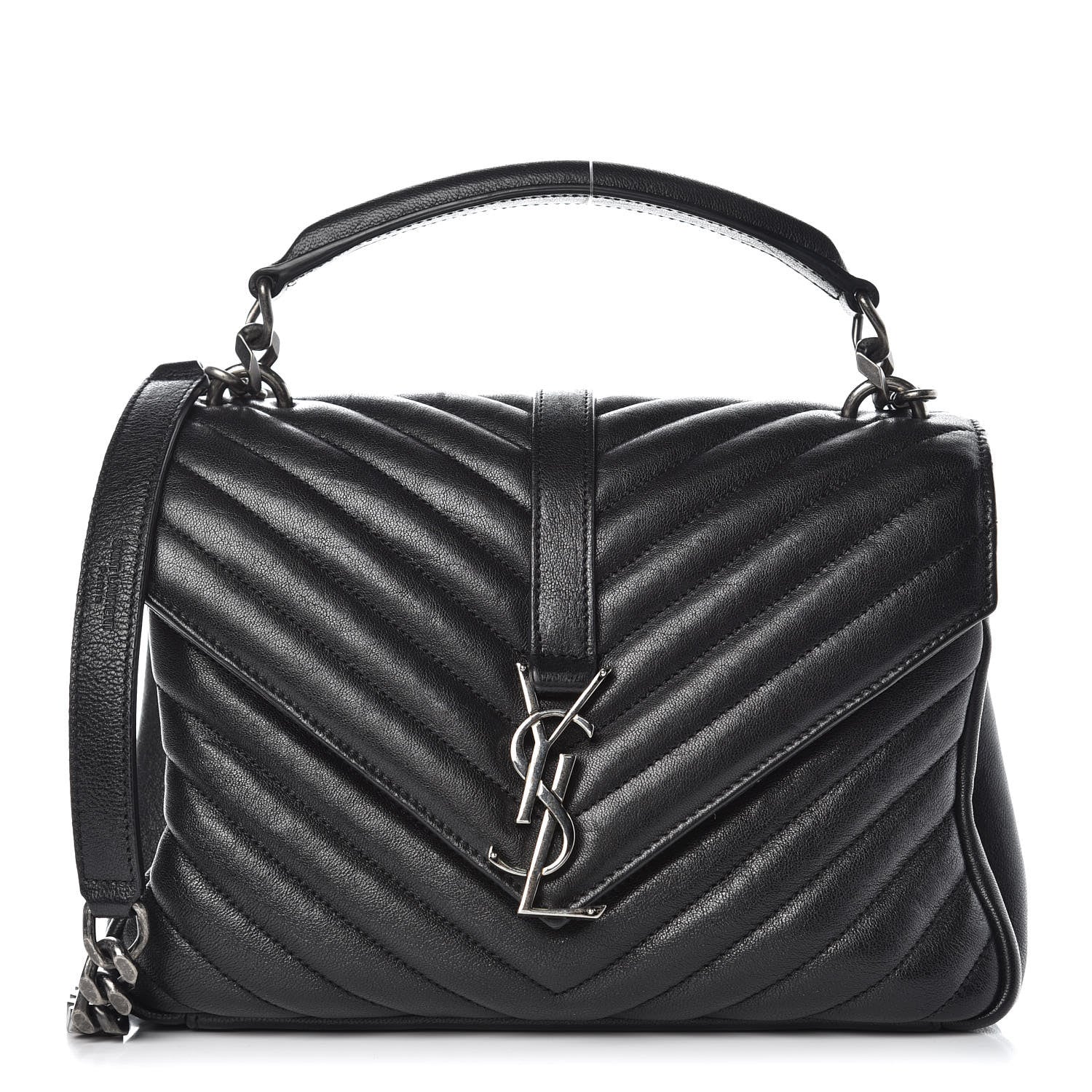 Saint Laurent Sheepskin Matelasse Chevron Monogram Medium College Bag Black 1 of 12
