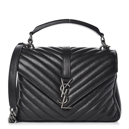 Saint Laurent Sheepskin Matelasse Chevron Monogram Medium College Bag Black 1 of 12