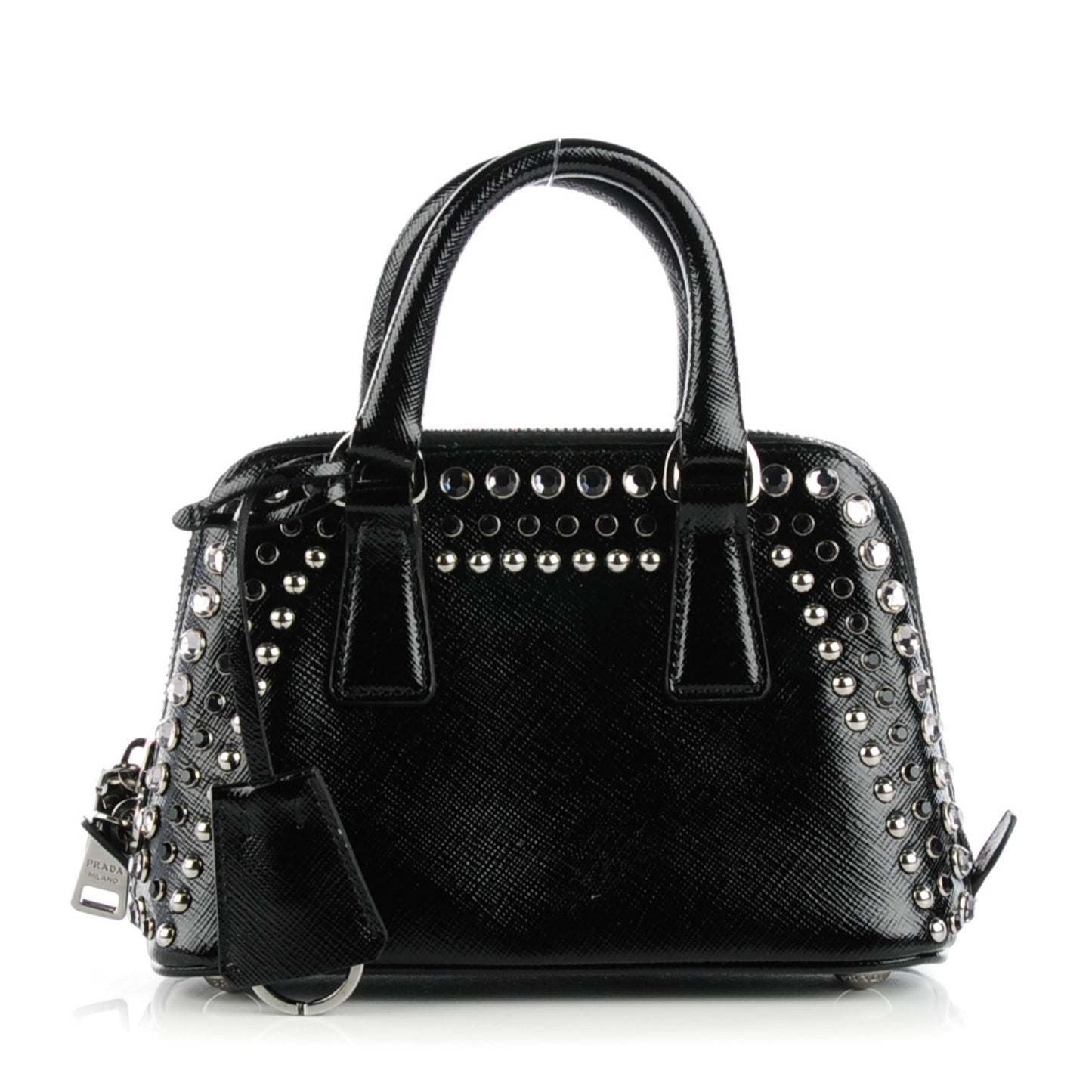 Saffiano Vernice Crystal Studded Mini Promenade Tote Black