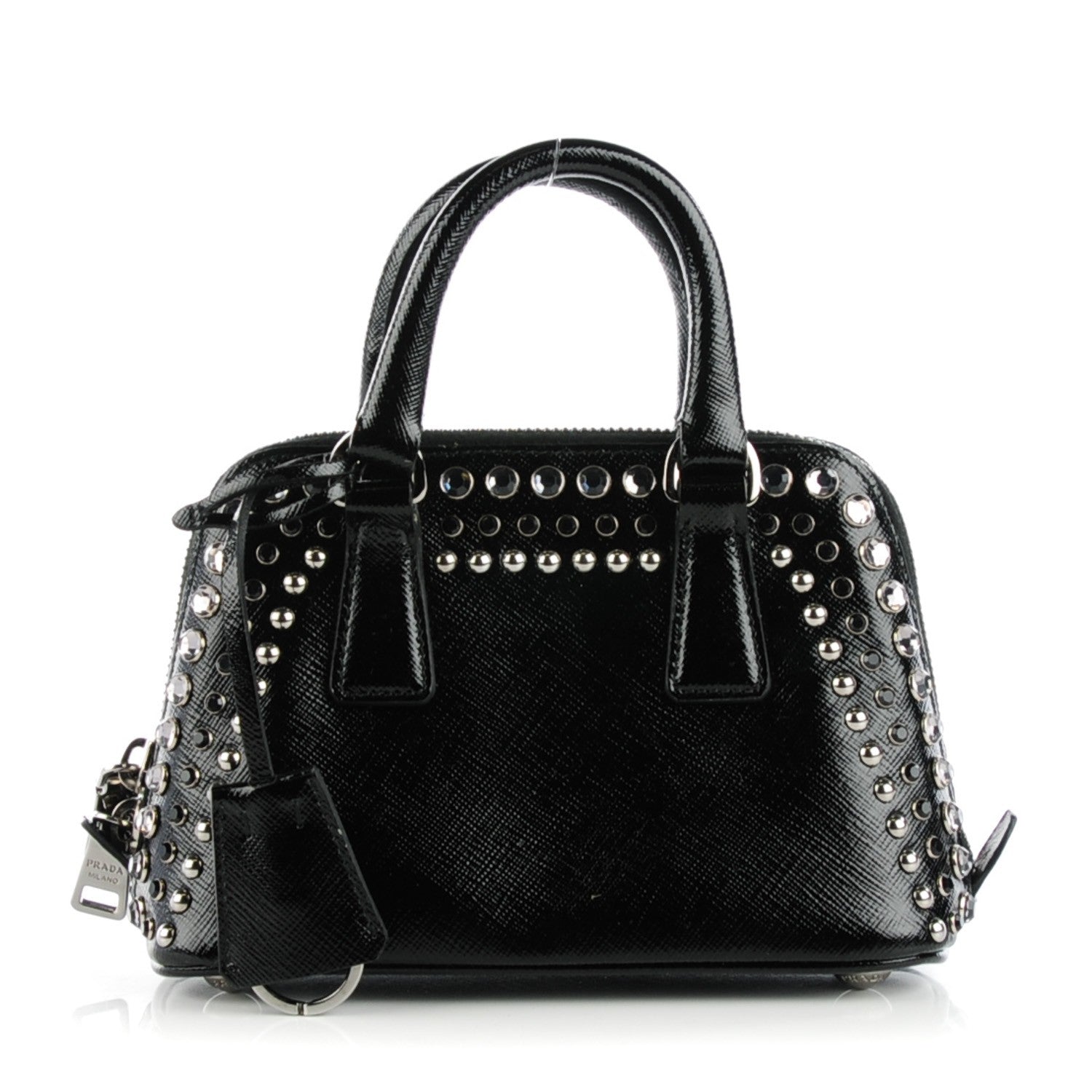 Prada Saffiano Vernice Crystal Studded Mini Promenade Tote Black 1 of 7