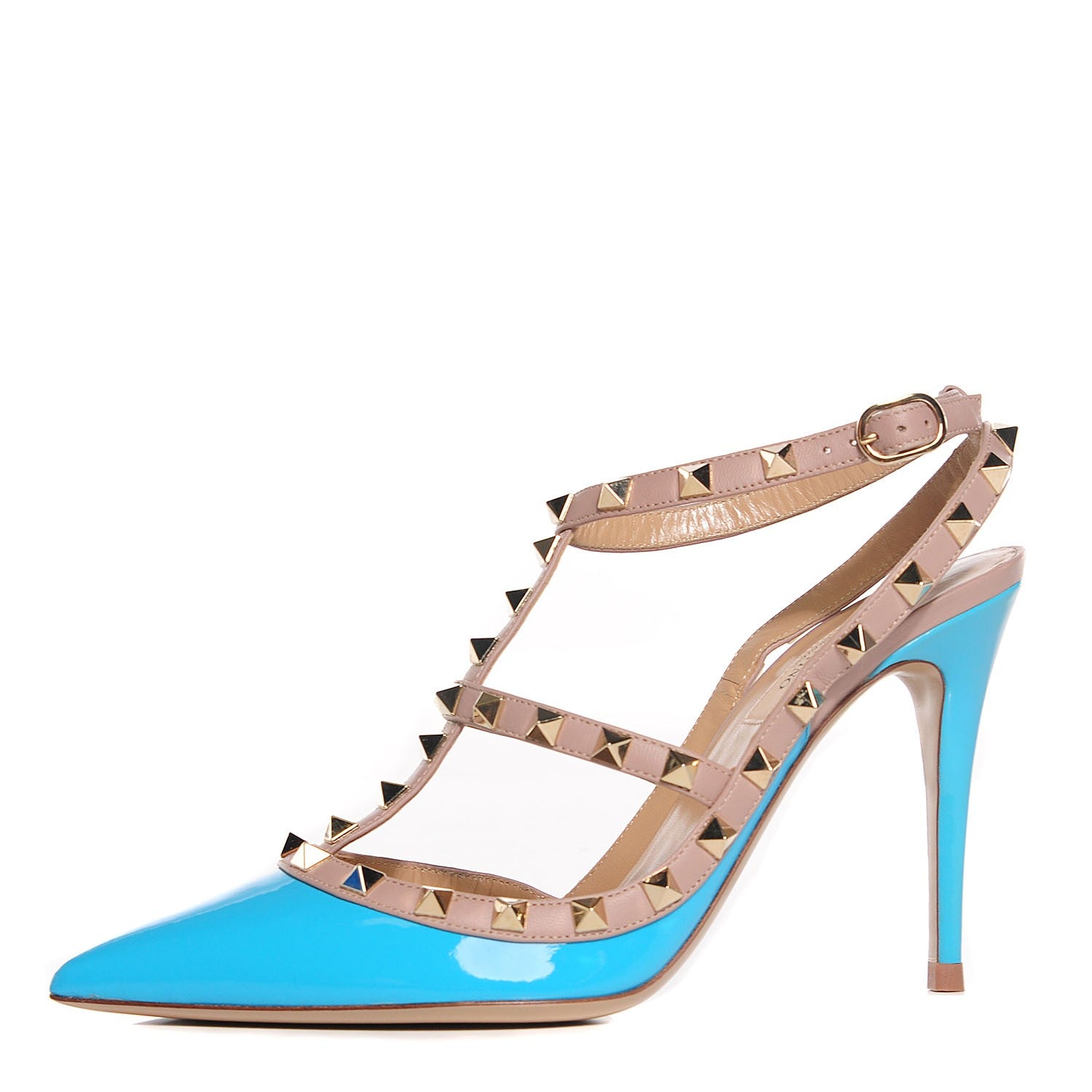 Valentino Garavani Patent Calfskin Rockstud Ankle Strap 100mm Pumps 39 Parrot Poudre 1 of 6