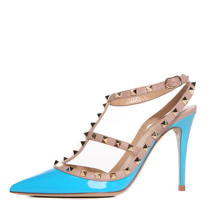 Valentino Garavani Patent Calfskin Rockstud Ankle Strap 100mm Pumps 39 Parrot Poudre 1 of 6