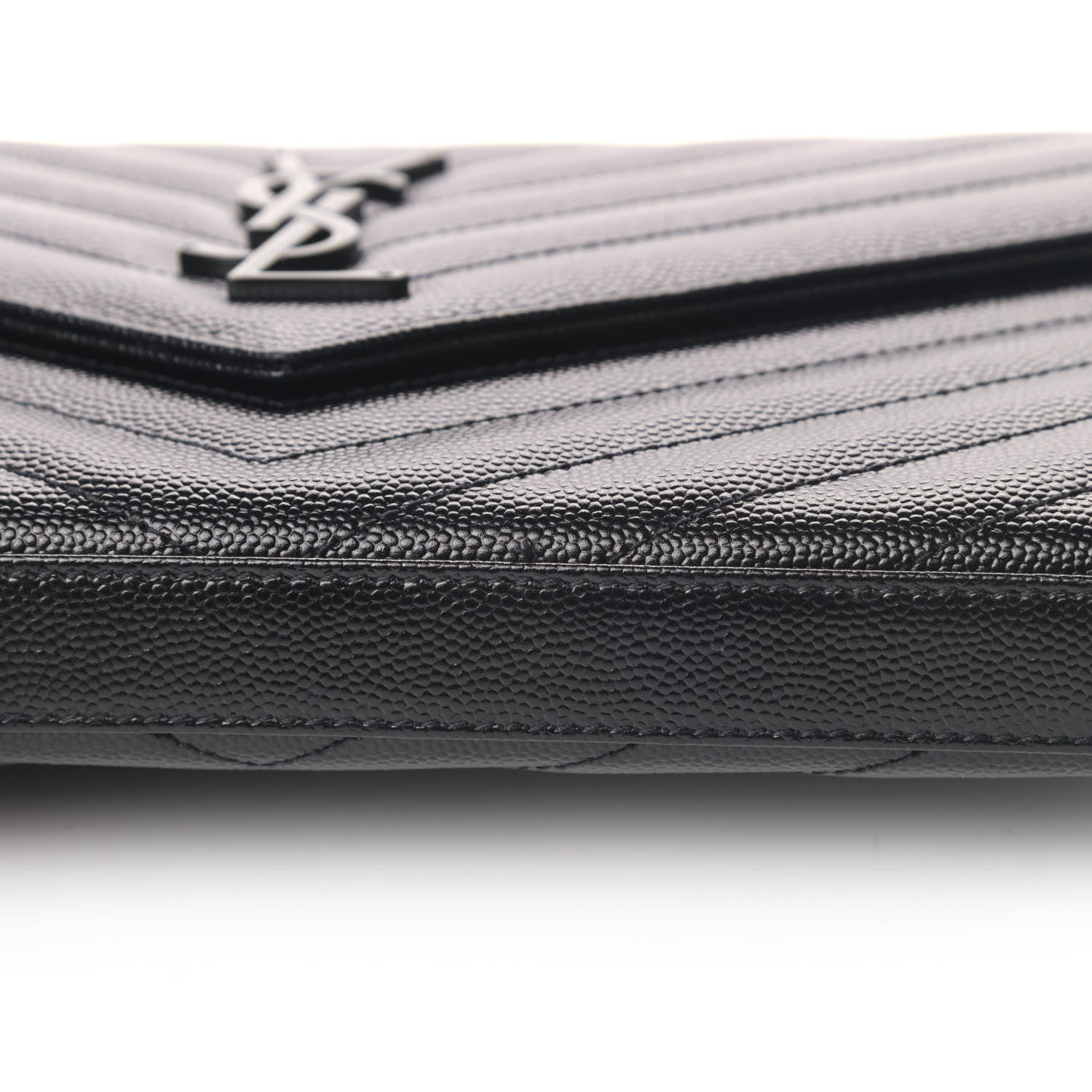 Saint Laurent Grain De Poudre Matelasse Chevron Monogram Chain Wallet Black 5 of 5