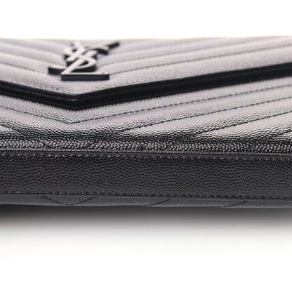 Saint Laurent Grain De Poudre Matelasse Chevron Monogram Chain Wallet Black 5 of 5