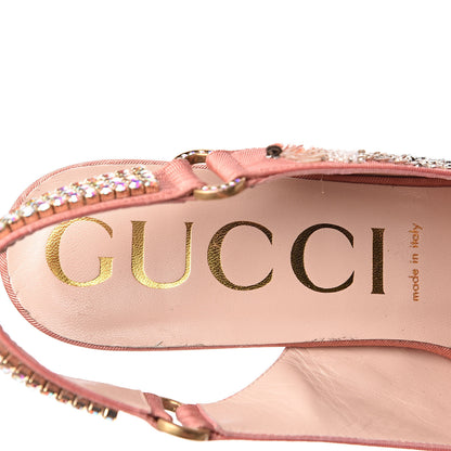 Gucci Moire Fabric Eyes Crystal Square G Madelyn Slingbacks 41 New Blush 8 of 10