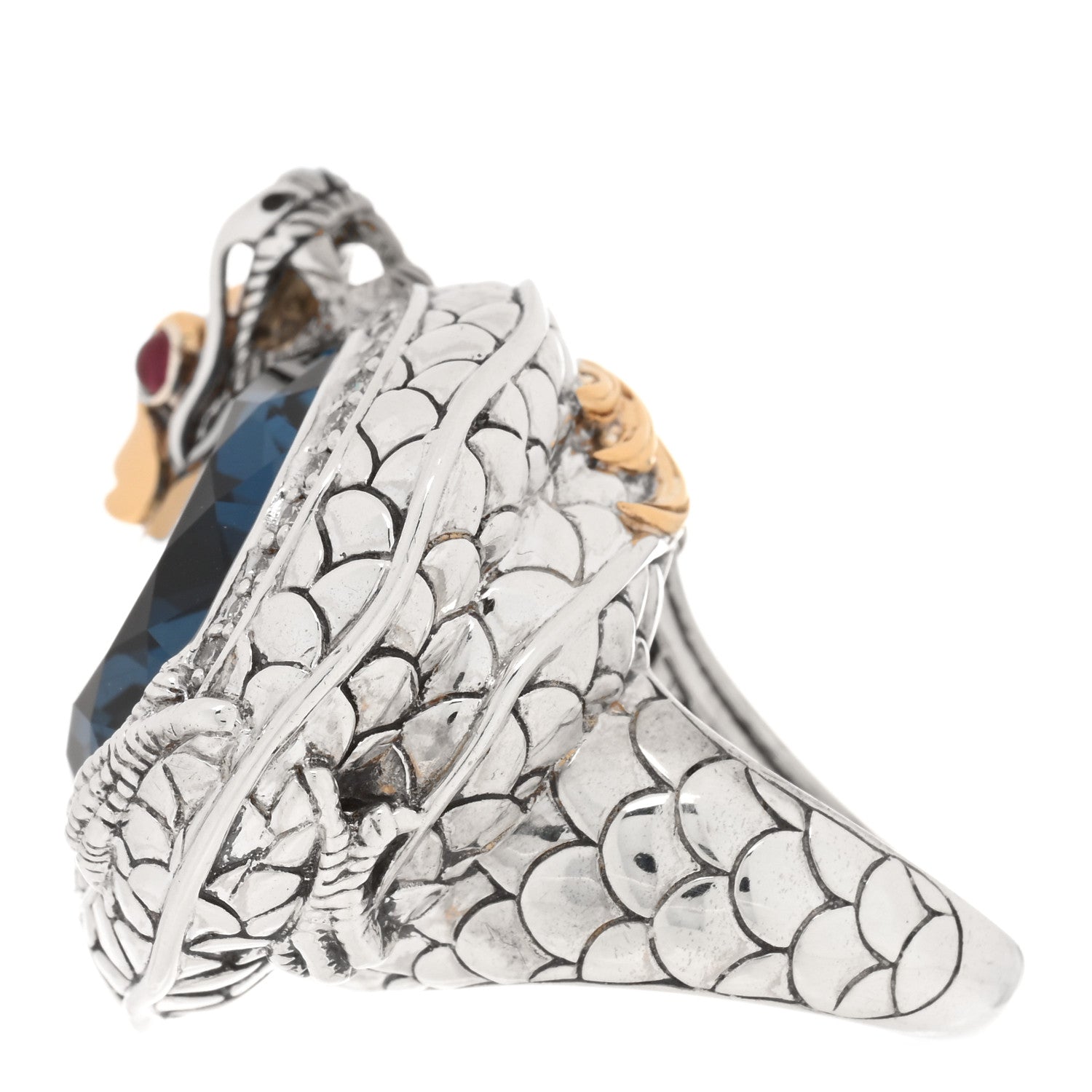 John Hardy Sterling Silver 18K Yellow Gold Diamond Blue Topaz Ruby Naga Dragon Ring 54 7 3 of 6