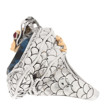 John Hardy Sterling Silver 18K Yellow Gold Diamond Blue Topaz Ruby Naga Dragon Ring 54 7 3 of 6