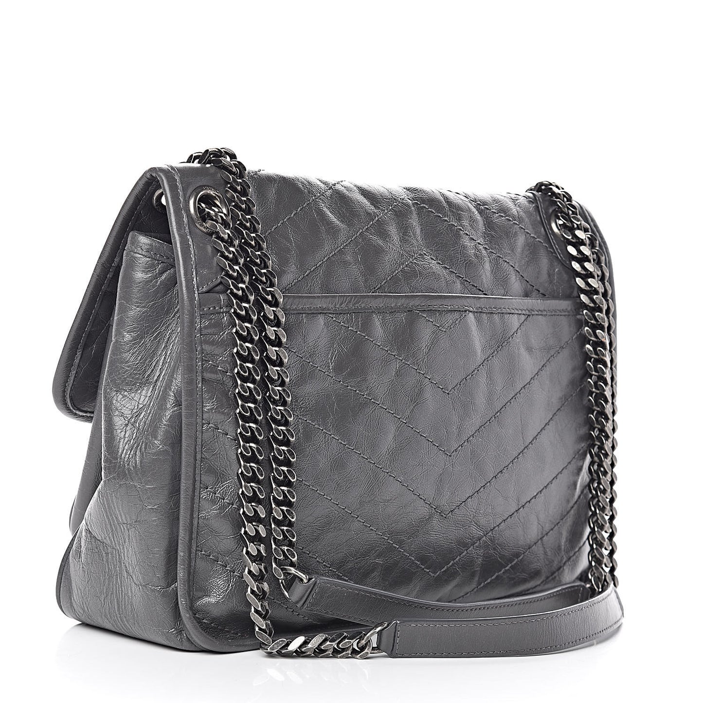 Crinkled Calfskin Matelasse Monogram Medium Niki Chain Satchel Fog