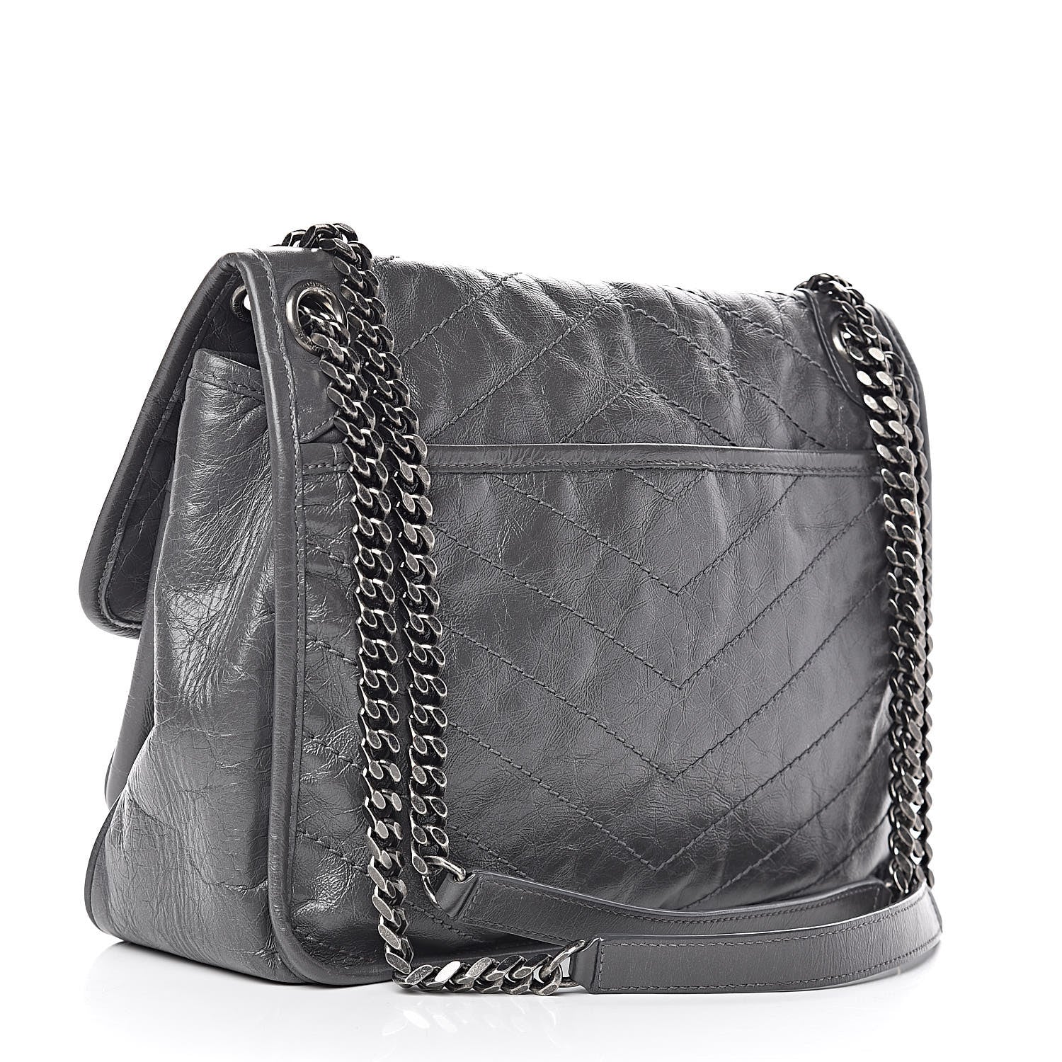 Saint Laurent Crinkled Calfskin Matelasse Monogram Medium Niki Chain Satchel Fog 3 of 10