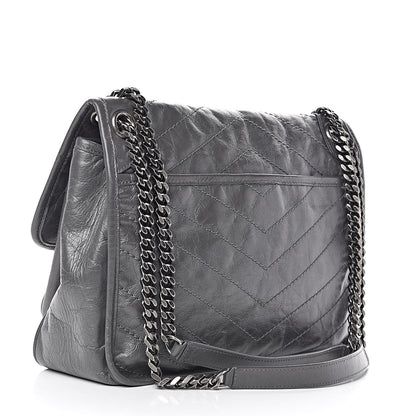 Saint Laurent Crinkled Calfskin Matelasse Monogram Medium Niki Chain Satchel Fog 3 of 10
