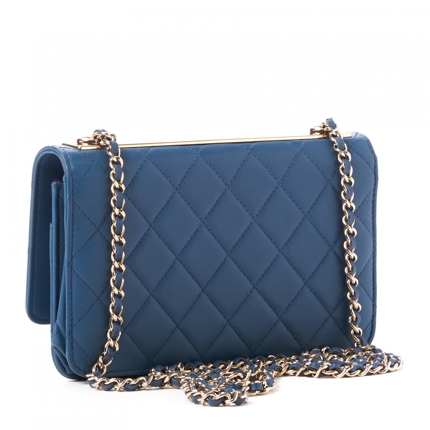 Lambskin Quilted Trendy CC Wallet On Chain WOC Blue
