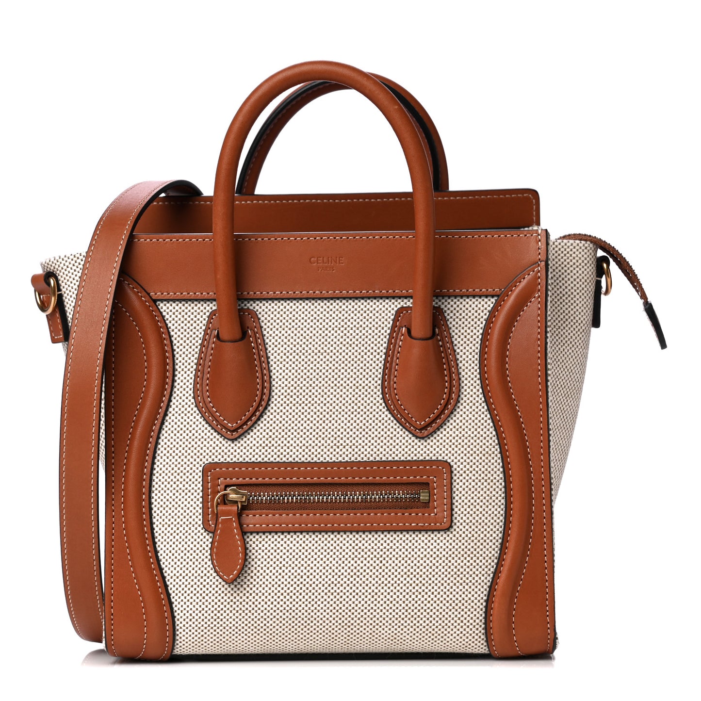 Textile Smooth Calfskin Nano Luggage Tan White
