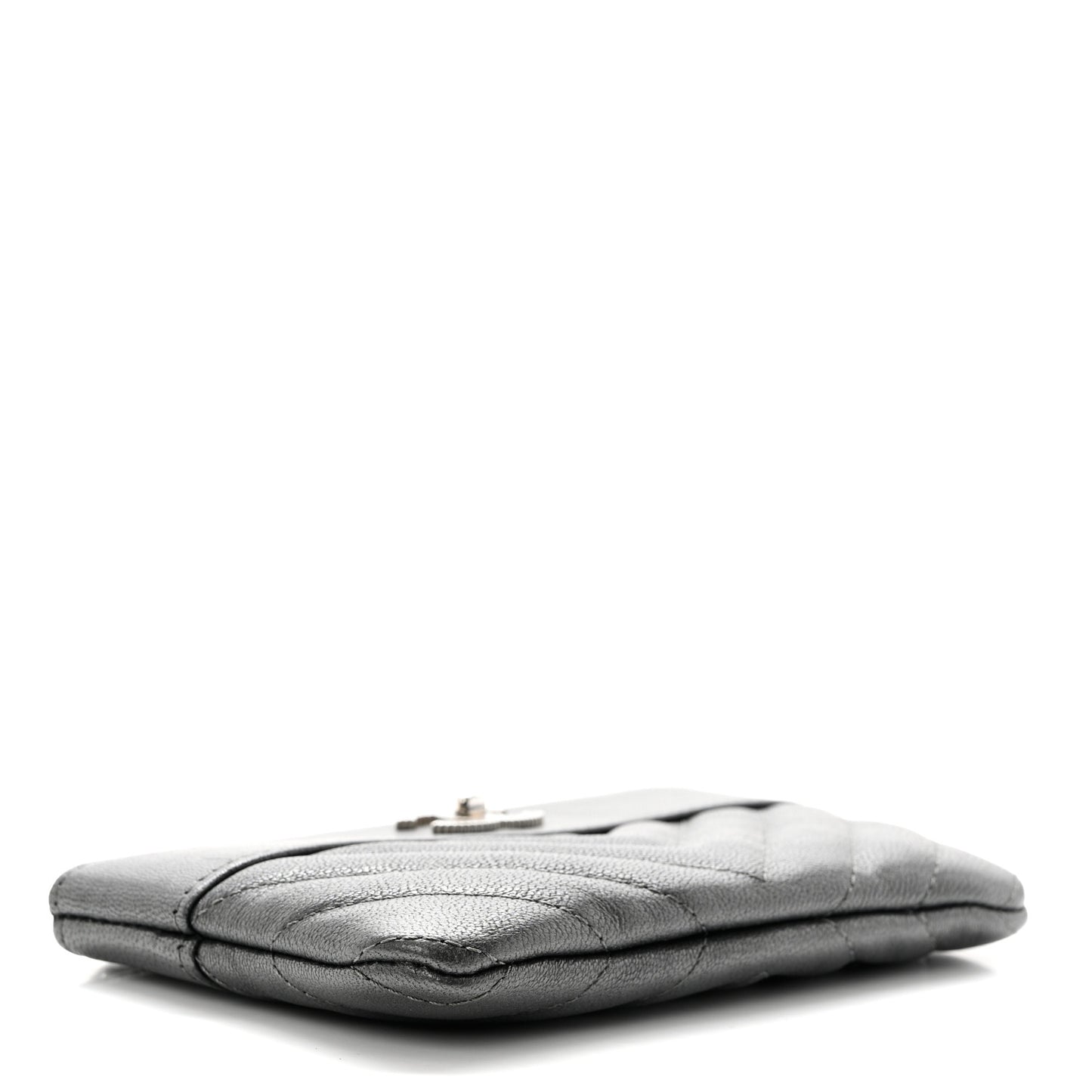 Metallic Sheepskin Chevron Quilted Small Vintage Mademoiselle Cosmetic Case Dark Grey