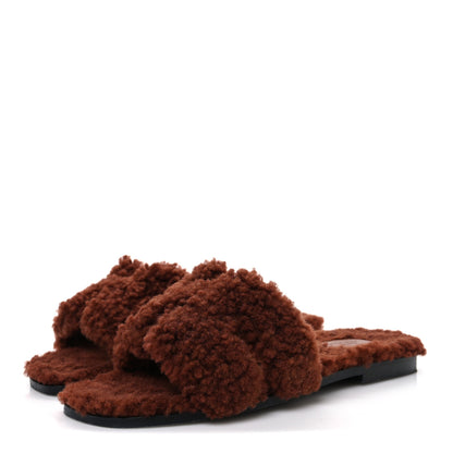 Hermes Woolskin Oran Sandals 37.5 Cognac 4 of 9